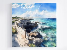 Vászonkép Canvas Tájkép Türkiz Óceán Tengerpart Sziklák Szikla Barlang 40x40