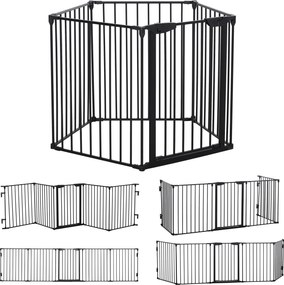 PawHut 2 az 1-ben Kiskutya Korlát 5 Darabos Összecsukható Rács Kapu Kutyák Számára Ajtóval - DIY Kiskutya Játszótér Tűzhely Védő és Karácsonyfát Védő