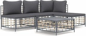 vidaXL 5 részes antracitszürke polyrattan kerti ülőgarnitúra párnákkal