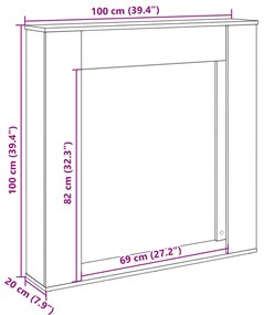 szürke sonoma színű szerelt fa kandallóburkolat 100x20x100 cm