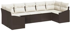 vidaXL Kerti Kanapé Szett tárolóval 7 pcs Barna és Krém polirattan