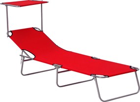 Outsunny Összecsukható Napozóágy Napernyővel, Állítható Háttámlával 4 Pozícióban, Időjárásálló Kemping Napozóágy 120 kg Teherbírással, Kerthez, Tenger