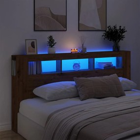 kézműves tölgyszínű szerelt fa LED-es fejtámla 200x18,5x103,5cm