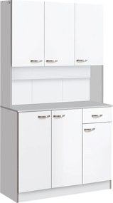 HOMCOM Konyhai Szekrény Széles Munkafelülettel 1 Fiókkal, 6 Ajtóval és Állítható Polcokkal, Modern Stílus 101x39x180 cm Fehér | Aosom