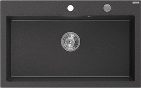 Mexen Elix gránit mosogató, 1 medencés, 800 x 500 mm, fekete foltos, króm szifon - 6527801005-76