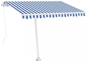 kék és fehér kézzel kihúzható póznás napellenző 350 x 250 cm