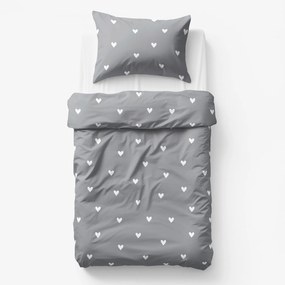 Goldea gyermek pamut ágyneműhuzat - szívecskék, szürke alapon 140 x 200 és 70 x 90 cm