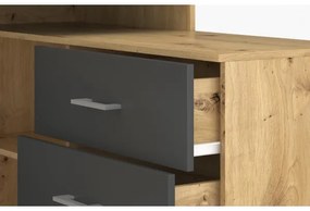 Íróasztal fiókokkal és univerzális jobb/bal sarokmegoldással JULES, artisan tölgy/antracit