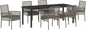 vidaXL Kert étkező szett párnával 7 pcs Szürke polirattan