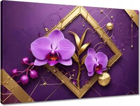 Vászonkép 60x40 Lila orchideák és arany