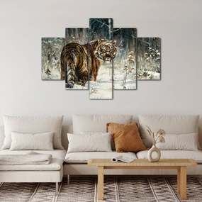 Kép - tigris a havas erdőben, olajfestmény (150x105 cm)