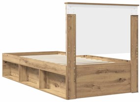 vidaXL Ágykeret fejtámlával Művészi tölgy 90 x 200 cm Tömör fenyőfa