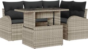 vidaXL Kerti Kanapé Szett párnával 5 pcs Világosszürke Poli rattan