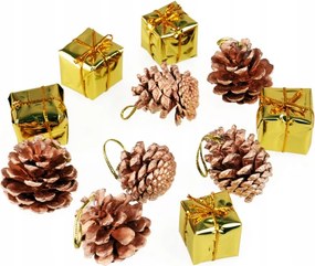 Karácsonyfadísz Arany 12DB Ajándék Toboz Karácsony