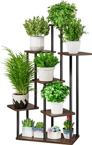 Fém virágállvány, fekete/rusztikus fa, ADITE TYP 2