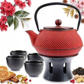 Öntöttvas Vízforraló 0,8L Teáskanna Teafőzővel 4x Csésze Melegítő