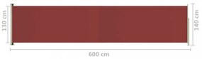 piros kihúzható oldalsó terasznapellenző 140 x 600 cm