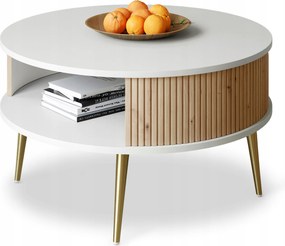 Dohányzóasztal Kerek Nappaliba Fehér Lamellák Tölgy Artisan Verlo Gold 76cm