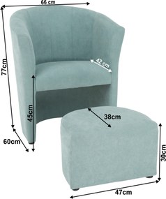 Klub fotel puffal, mentol, ROSE