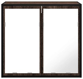 barna tölgy szerelt fa tükrös fürdőszobaszekrény 65x20x60 cm