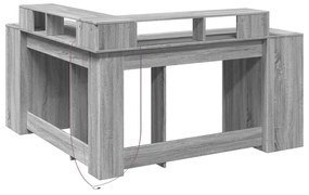 szürke sonoma színű szerelt fa LED-es íróasztal 152x152x91 cm