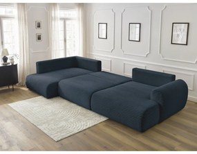 Sötétkék kordbársony kinyitható sarokkanapé (jobb oldali-U alakú) Lucien – Bobochic Paris