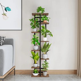 Fém virágállvány, fekete/rusztikus fa, LEDOR TYP 4