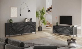 SNAKE háromajtós komód, antracitszürke testet és antracitszürke, díszített mintázatú előlapokkal