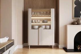 Amilio vitrines szekrény 100 cm kétajtós lábakon - kasmír / olajozott tölgy / kasmír fogantyúk