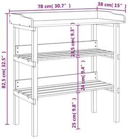 tömör fenyőfa növénytartó asztal polcokkal 78x38x82,5 cm