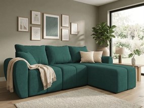 AKCIÓ Kihúzható kétoldalas L alakú SEVIO kanapé 246x145 cm, palackzöld + 2 párnák AJÁNDÉK II. osztály