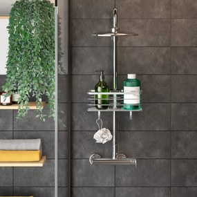Ezüstszínű öntapadós acél fürdőszobai polc Luxy – Metaltex