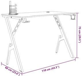 fekete Y-lábú gamer asztal 110 x 60 x 75 cm