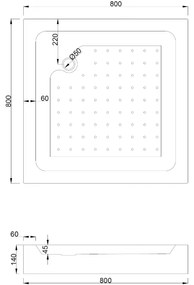 Mexen Rio, négyzet alakú zuhanykabin tolóajtóval 80 x 80 cm, 5mm átlátszó üveg, króm profil + fehér magas zuhanytálca Rio, 860-080-080-01-00-4510