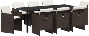 vidaXL Kert étkező szett párnával 9 pcs Barna polirattan