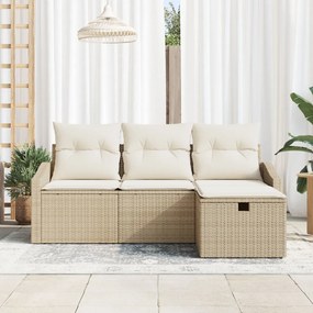 4 darabos Kertkanapé Készlet Párnákkal Bézs Poli Rattan