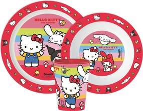 Hello Kitty And Friends étkészlet, micro műanyag szett, pohárral 260 ml