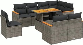 vidaXL 9 részes szürke polyrattan kerti ülőgarnitúra párnákkal