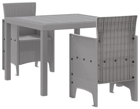 3 Részes Kerti Étkező Szett Világosszürke Poli Rattan