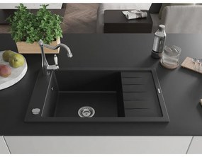 Mexen Elias, gránit mosogató 795x480x200 mm, 1 kamrás és mosogató csaptelep Carla, fekete, 6511-77-670700-00