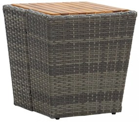 szürke polyrattan és tömör akácfa teázóasztal 41,5x41,5x43 cm