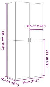 füstös tölgy színű szerelt fa magasszekrény 80 x 42,5 x 185 cm