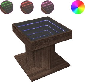 vidaXL barna tölgy szerelt fa dohányzóasztal LED-del 50 x 50 x 45 cm