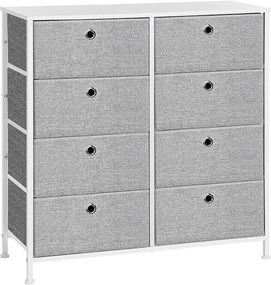 Tároló szekrény 8 szövet fiókkal, ruhás szekrény, fehér és világosszürke 80x30x81cm