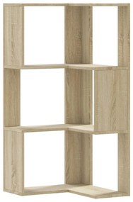 3 szintes sonoma tölgy szerelt fa sarok könyvespolc 50x50x102cm