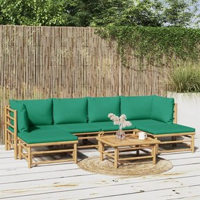 7 részes bambusz kerti ülőgarnitúra zöld párnákkal
