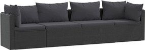 vidaXL 4-részes fekete polyrattan kerti ülőgarnitúra párnákkal