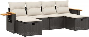 vidaXL 6 részes fekete polyrattan kerti ülőgarnitúra párnákkal
