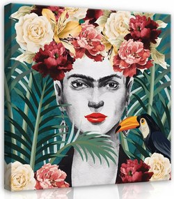 Vászonkép 80x80 Frida Kahlo portré trópusok virágok egzotikus művészet