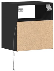 fekete falra szerelhető éjjeliszekrény LED-világítással